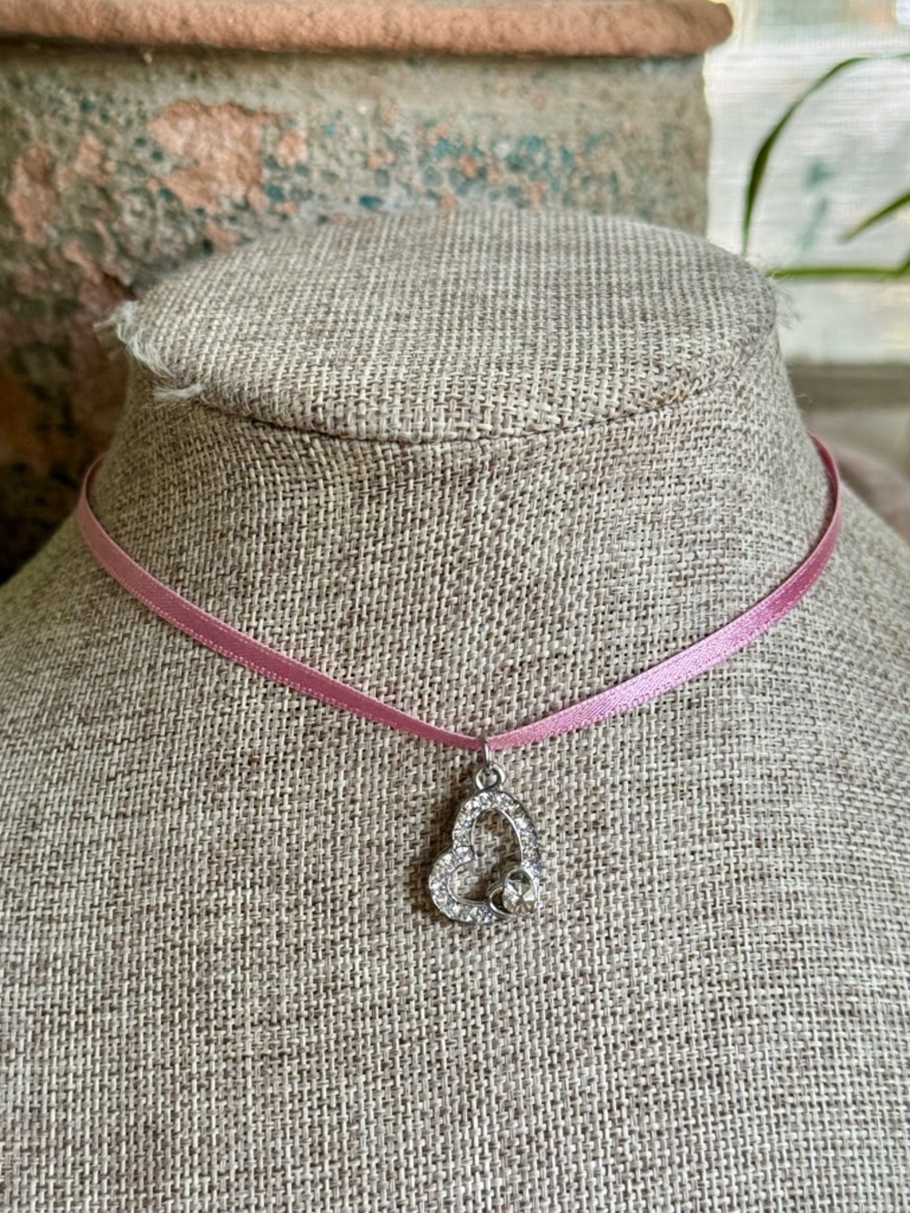 Coquette Pink Jeweled Heart Choker